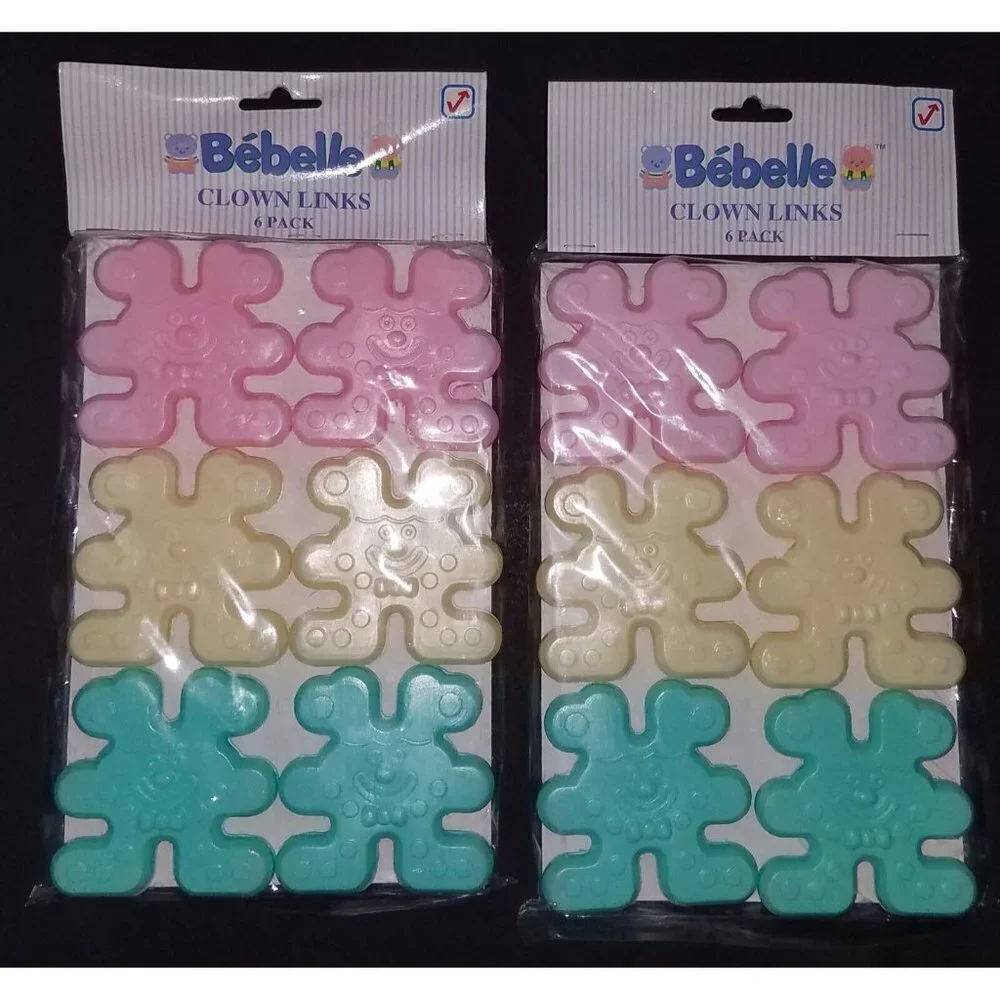 NEW Bebelle Clown Link Lot (6 Packs of 6 Links) Baby Toys Blue Yellow Green Pink